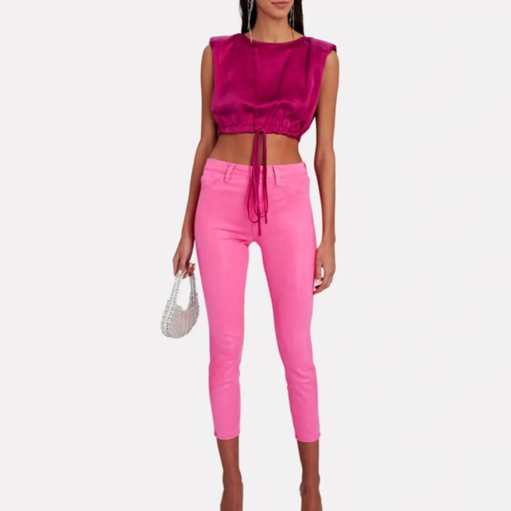 L’Agence Margot Coated Skinny Jeans‎ Rose Pink High Rise Cropped Stretch Size 26